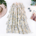 Dresses women printing flower chiffon skirt casual dresses